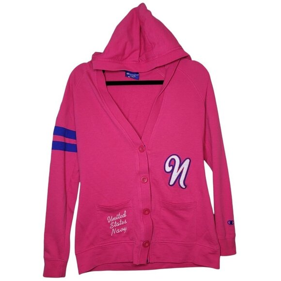 Champion Heritage Tradition US Navy Varsity button up hooded cardigan Medium - Picture 1 of 10